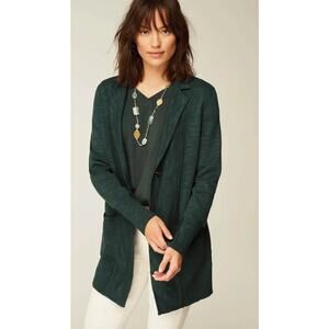 J Jill Notched Lapel One Button Cardigan Sweater Blazer Forest Green Small